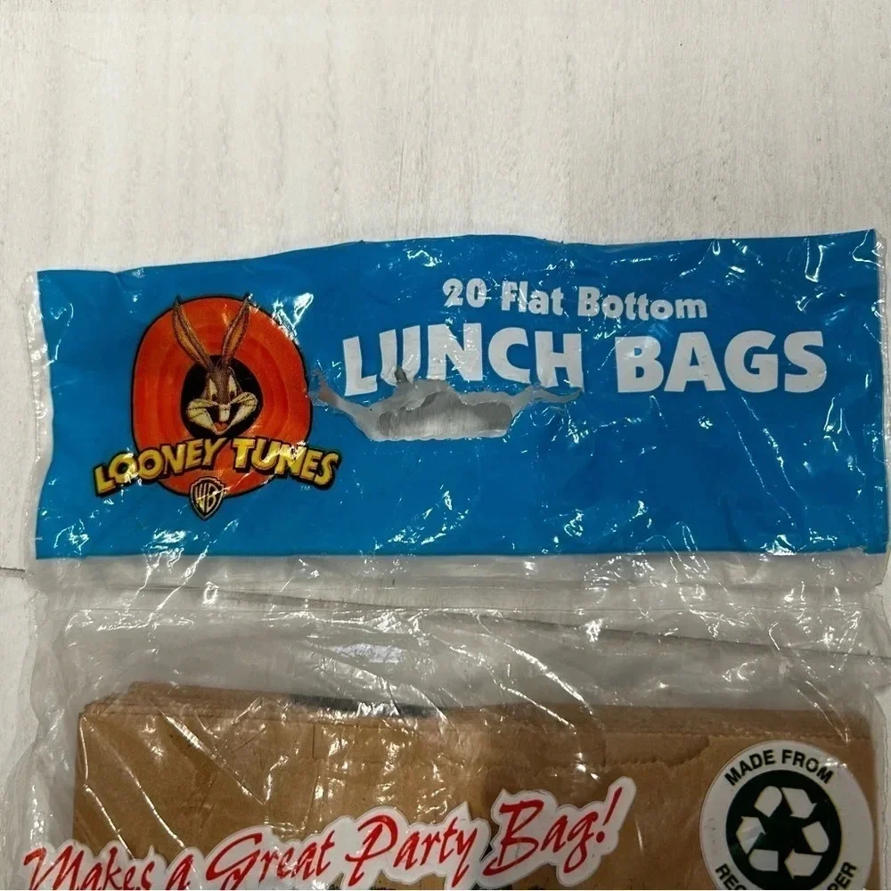 NWT Vintage Looney Tunes Bugs Bunny Lunch Bags‎ 1998 Brown Paper Treasure Hunt